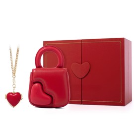 Leather Heart Purses For Women With Gift Box - Heart Shaped Crossbody Purses Bags with Chain Stap & Heart Mirror - Suitable Birhtday Love Bag for Sister, Wife and Friends (Red)