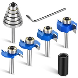 4pcs Router Bits 1/4 Shank with 6 Bearings Set 1/16", 1/8", 3/16", 1/4", 5/16", 3/8". Rabbeting Router Bit for Wood Grooving, Interchangeable Bearings with 1/2" to 1/4" Router Collet