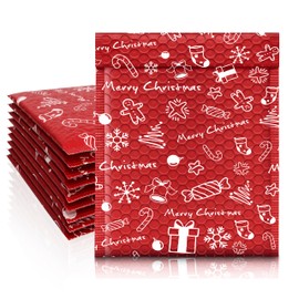 JinRuiKJ Christmas Bubble Mailers 8.5x12" 25 Pcs, Waterproof Cushioning Padded Envelopes, Self Sealing Padded Mailing Envelopes, Strong Adhesion Shipping Envelopes, Merry Christmas