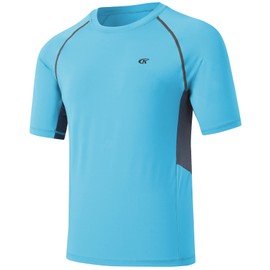 Huayuzh Men's UV Shirt Rash Guard T-Shirt Swimming Shirt Quick-Drying Lightweight Breathable Surfing Fishing Hiking Top, 6 sky blue