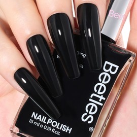 Beetles Black Nail Polish 15ml Nail Polish-Fast Drying & Long Lasting Classic Black Nail Polish Nail Art Effect for Nail Salon-Quality Results