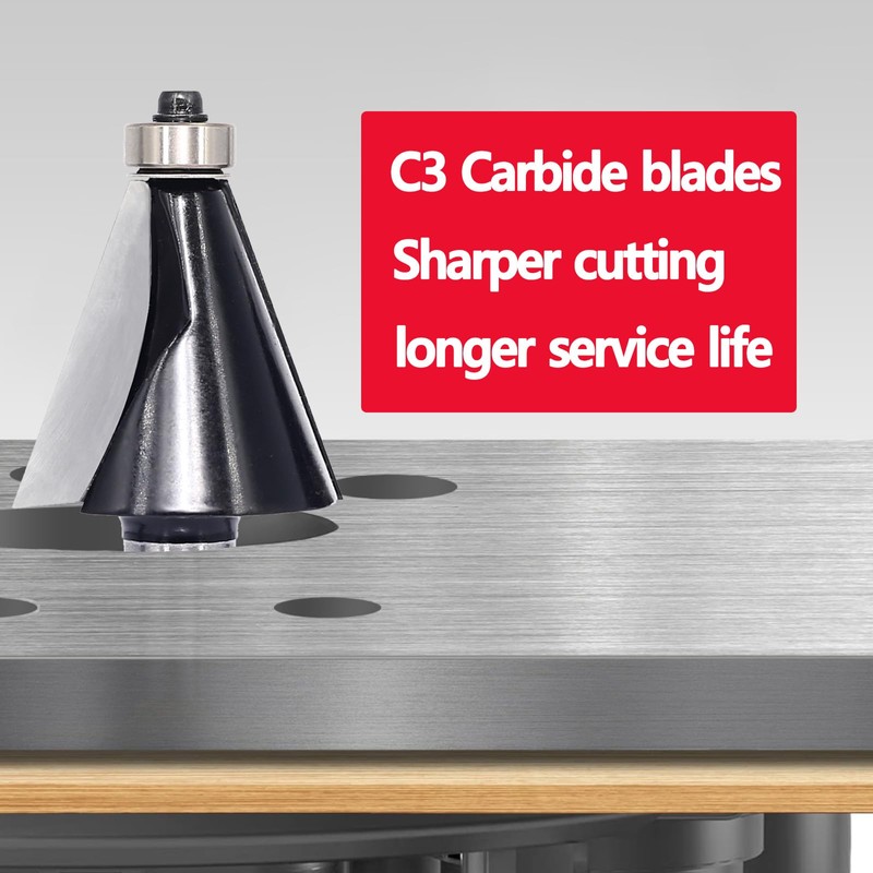 SICWOOD Chamfer Router Bit 1/2 Shank, 22.5° Degree Carbide 2-Flute