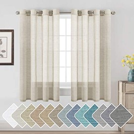 H.VERSAILTEX Decorative Home Fashion Linen Sheer Curtains Light Filtering Solid Drapes for Window, 1 Pair Natural Open Weave Linen Curtains Sheer Grommet Top (Set of 2, 52 by 63Inch, Natural)