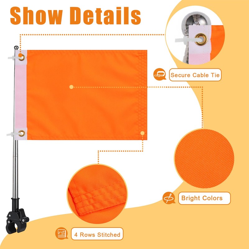 Orange Boat Flag for Safety with 49'' Adjustable Holder Pole