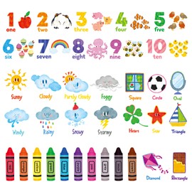 DECOWALL DS9-8056 Numbers Colours Wall Stickers Children's Wall Stickers Children's Room Decoration Peel and Stick Removable ABC Baby Art Playroom Education Learning Classroom