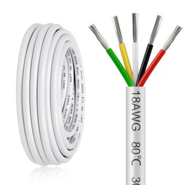 20FT 18 Gauge Wire 5 Conductor, 18AWG Electrical Wire, 18/5 Oxygen Free Stranded Tinned Copper Wire, Insulated Low Voltage Cable for LED Lamps Lights Automotive
