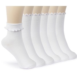 BomKinta Ruffle Socks for Women Lightweight Thin Cuff Frilly Sock Cute Casual Ankle Socks-White