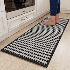 YDKGL Kitchen Rugs Non Slip Washable, Rubber Backing Soft Chenille Braided Kitchen Mats for Floor, Super Absorbent Kitchen Runner Rug, Standing Mat Kitchen Sink Mat, Easy to Clean, Black 17"x47"