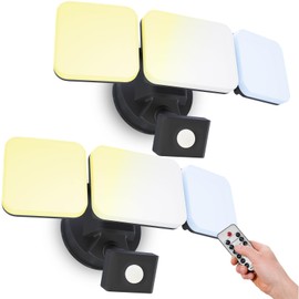 EMANER Motion Sensor Flood Lights Outdoor, Dusk to Dawn Keep On Dimmable Security Light, Tunable White 3000K/5000K/6500K, 28W Motion Light Eave Mount for House Garden Front door (Black, 2Pack)