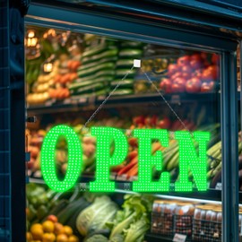 LemonNova 40"x14" Large LED Open Signs for Business Super Bright Unique Design Green Open Sign with Hanging Installation for Window Stores Bar Hotel Retail Shops Salon Restaurant Office