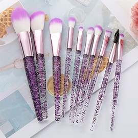 Brochas de maquillaje sintéticas de alta calidad para base, correctores, sombras de ojos, juego de brochas de maquillaje para difuminar la cara, juego de brochas de sombra de ojos con estuche de transporte transparente (morado)