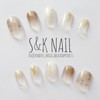 S&K NAIL White Nuance & Gold Nail Seal, Short, Made