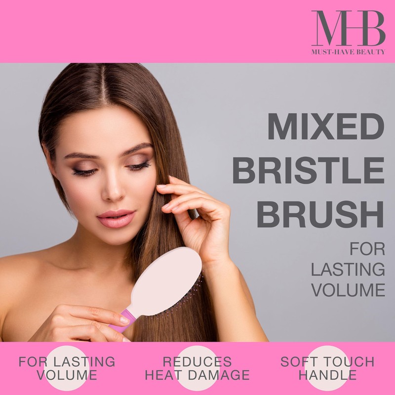 Mixed Bristle Oval Hair Brush w/Soft Touch handle for Frizz-Free,