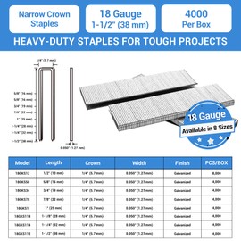 meite 18 Gauge 1/4-Inch Narrow Crown Staples, 1-1/2-Inch Length Galvanized Staples for Heavy Duty and Upholstery (4,000 Counts)
