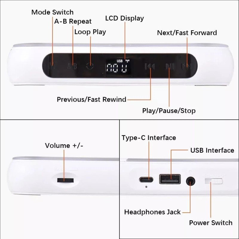 Unbranded 5V2A Bluetooth 5.3 CD Player W/Wired Earphone CD/MP3/WAV Portable