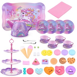 ARANEE Tea Service Children from 3 4 5 6 Years Unicorn Tea Party Set for Girls, Tin Teapot Set, Children's Kitchen Toy for Gifts
