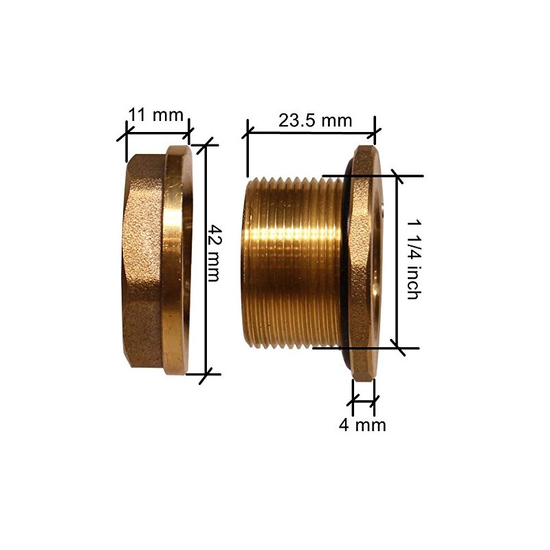 RAINPAL BBF010RH Brass Bulkhead Tank Fitting (Female 3/4" Straight Pipe