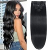 Clip in Hair Extensions Real Human Hair Clip in Extensions for Women Seamless Invisible Jet Black Natural Remy 100% Human Clips ins Extension 8pcs Double Weft 18 inch 3.5oz/100g