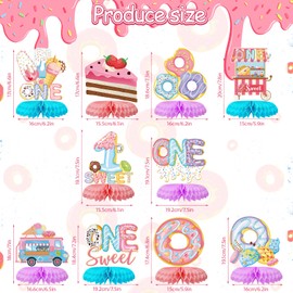 10pcs Donut 1st Birthday Honeycomb Centerpieces Party Decor for Baby Girl,First ONE Sweet Donut 3D Table Centerpieces Party Happy Birthday One Year Old 1st Theme Party Baby Shower Supplies