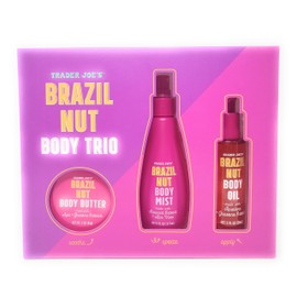 Trader Joe's Brazil Nut Body Trio Gift Set, Brazil Nut Body Butter with Acai & Guarana, Body Mist with Seaweed Extract & Aloe Vera and Brazil Nut Body Oil with Pump, Salted Caramel & Pistachio Scented