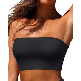 Bandeau Bikini Tops for Women - Strapless Swim Top Bathing Suit Tube Swimsuit Tops Black M