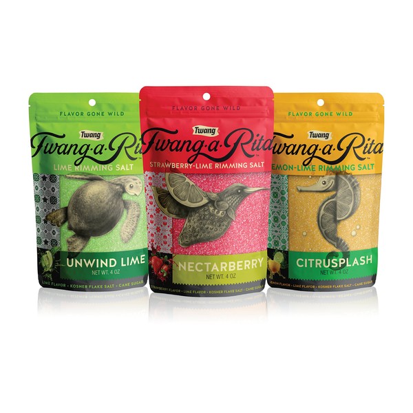 Twang-A-Rita Cocktail Rimming Salt Blend Variety Pack, Strawberry-Lime, Lime & Lemon-Lime, 4 Ounce Pouches, Set of 3