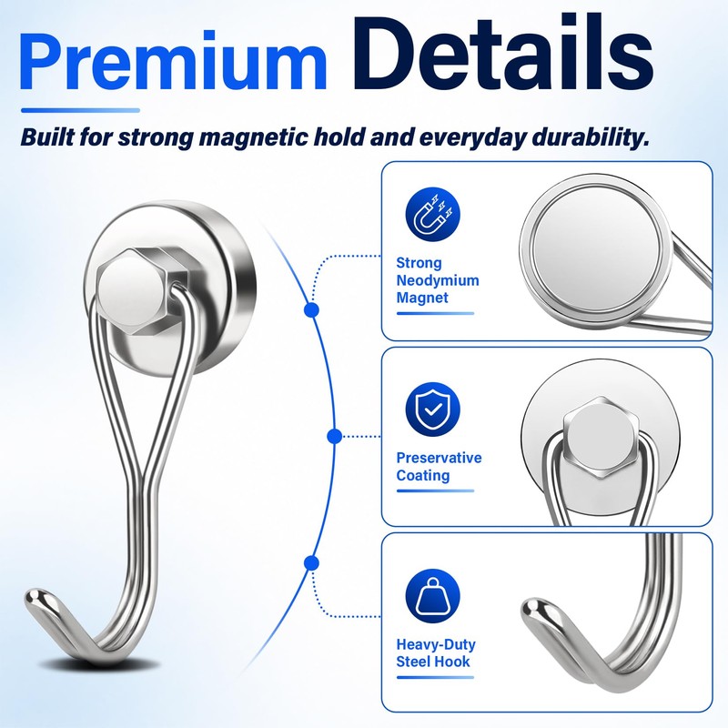FINDMAG 20 Pack Magnetic Hooks, 35LB+ Magnet Hooks Heavy Duty,