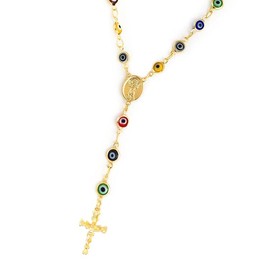 ROSARY NECKLACE Multicolored Turkish Evil Eye Charms - Y Necklace