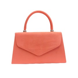 LeahWard Women's Faux Suede Clutch Bag Party Wedding Top Handle Handbag Purse Gift (Neon Coral)