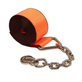 Mytee Products 4" x30' Winch Strap with Chain Anchor - 6670 lbs High Abrasion 18" Chain Extension with Grab Hook - 4 Inch Heavy Duty Tie Down Straps for Flatbed Truck Utility Trailer