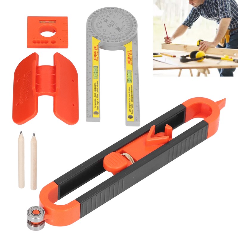 6Pcs Scribing Tool Protractor Angle Scriber Measuring Ruler Pencil Set