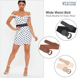 WERFORU 3 Pack Women Stretchy Wide Waist Belts Ladies Fashion Elastic Belts for Dresses Jumpsuit Shirts Black/Brown/Beige