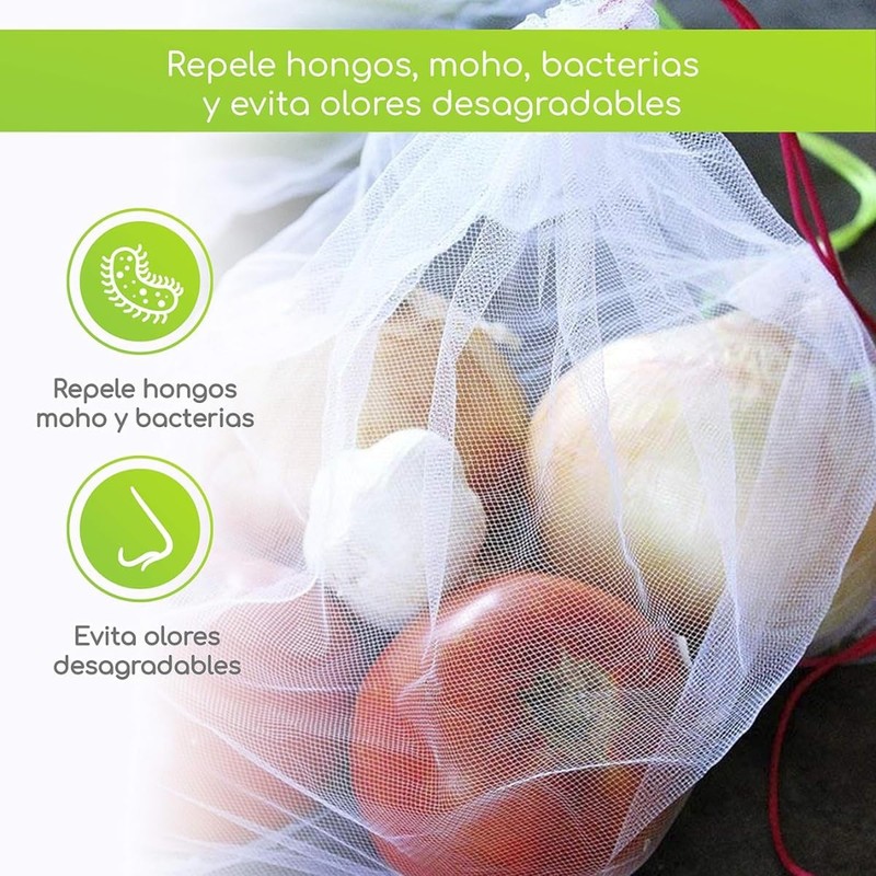 Set 24pzs Bolsas Ecológicas Reutilizables Malla Lavables para Guardar Fruta