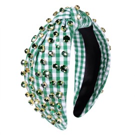 Glbcc Rhinestone Knotted Headband for Women Crystal Jeweled Beaded Headband green