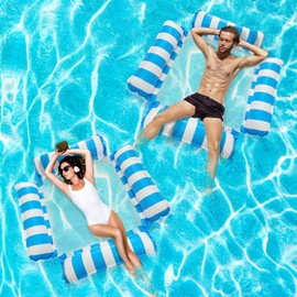 2 Pack Meegoo Pool Float, Pool Hammock Floats for Adults with Mesh, River Floaties for Adults, Portable Lake Floating Chair, Fun Beach Accessories for Travel Vacation, Easy to Carry and Inflate