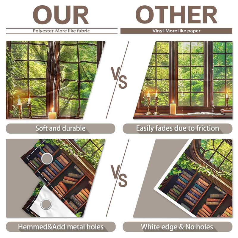 Luminora 7x5ft Retro Library Window Backdrop Rustic Wood Bookshelf Vines
