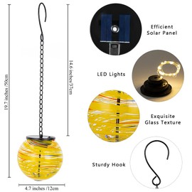 STANKGARDEN Solar Lanterns Outdoor Waterproof,19.7”H Hanging Solar Lantern with String Light,Glass LED Lanterns Lamp,Solar Hanging Lanterns Outdoor Decor for Garden Yard