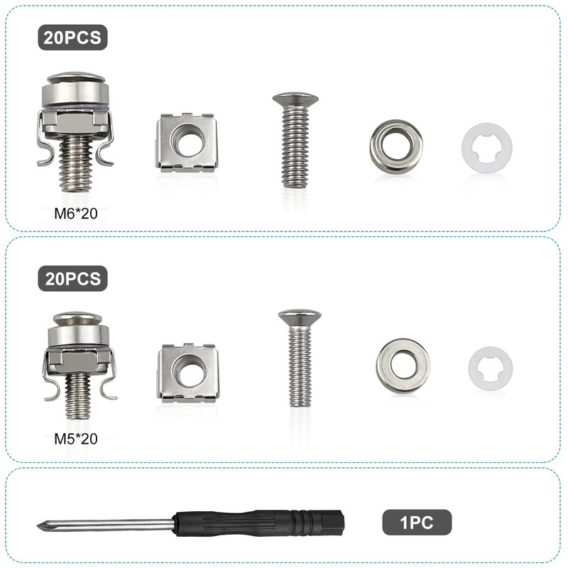 40pcs M5 M6 Cage Nuts, Cabinet Screws Rack Mount Server