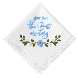 HOULIFE Embroidered Handkerchiefs for Mom Women Vintage Floral Pattern White Cotton Handkerchief Gift for Mum Wedding Mother's Day Birthday, you are the best mommy