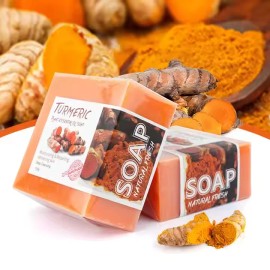 100% Pure 2PCS handmade tumeric bar soap bath anti acne dark spots removal and whitening.