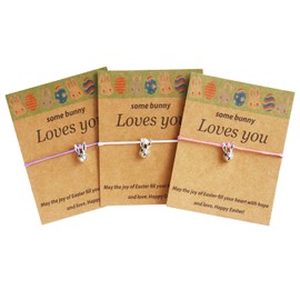 ZYIJUNY Easter Gifts for Girls Boys, 3 PCS Bunny Bracelets Friendship Pendant with Cards, Charm Jewelry for Kids Teens