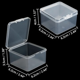 BELLE VOUS 24 Pack Small Clear Plastic Storage Box Containers with Hinged Lid - L6.2 x W6.2 x H4cm / 2.44 x 2.44 x 1.57 Inches - Mini tub Boxes for Pills, Beads, Jewellery & Craft Items