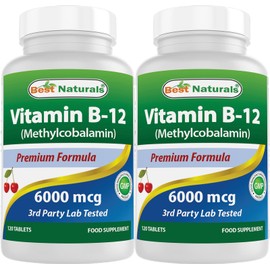 Best Naturals Vitamin B-12 as Methylcobalamin (Methyl B12), 6000 mcg 120 Sublingual Tablets (120 Count (Pack of 2))
