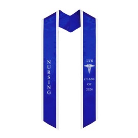Ovaltag Nurse Graduation LVN Stole Nursing Graduate Sash Nurses Stoles Graduation Gift Idea Class of 2024 LVN with Medical logo (Royal Blue with White Trim)