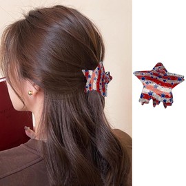 FRUZJAY 4th of July Hair Clips Star Hair Claw Clips Independence Day Hair Accessories Blue Star Red Stripes Hair Catch Clips Strong Holder Hair Jaw Barrettes Patriotic Claw Clamps for Thick Thin Hair
