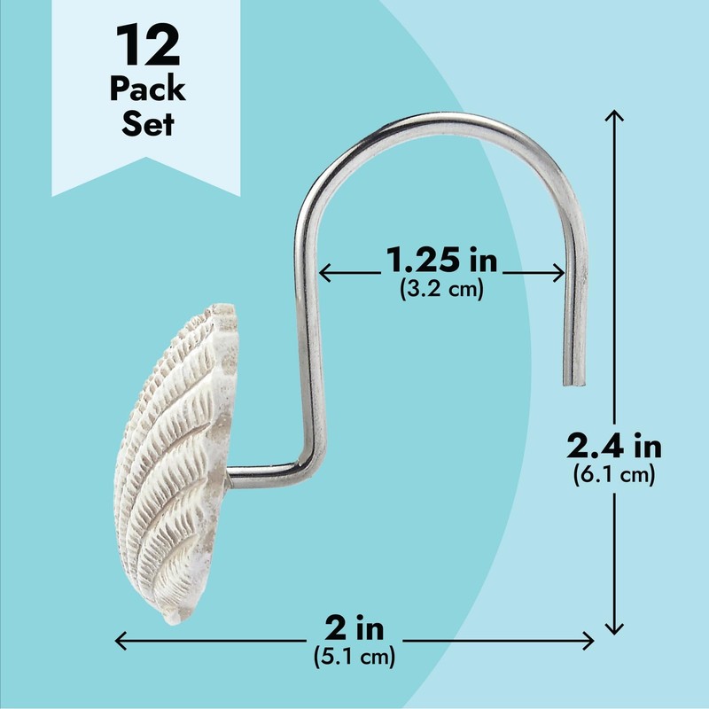12-Pack of Beach-Themed Shower Curtain Stainless Steel Hooks, Decorative Seashell