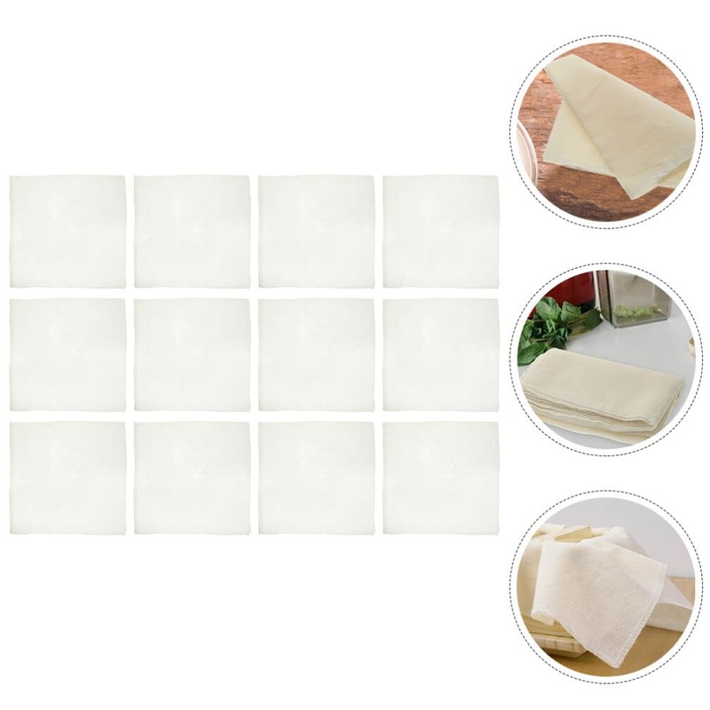 Kichvoe Unbleached Cotton Cheesecloth 12pcs Fabric Reusable Fine Mesh Cloth