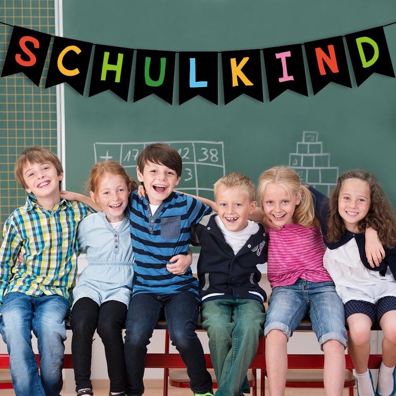 Schulkind Girlande Einschulung Schwarz,Einschulung Girlande Hänge Deko,Einschulung Schulanfang Deko für