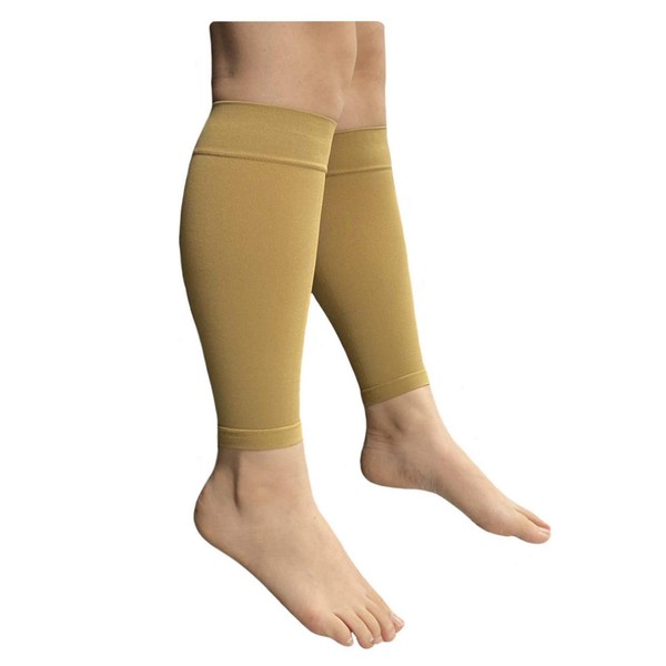 HealthyNees Shin Calf Sleeve 20-30 mmHg Medical Compression Circulation Extra Wide Plus Size Big Tall Leg Thick Calves Firm Support (Beige, Mid Calf 2XL)