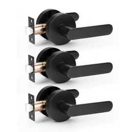 KNOBWELL 3 Pack Black Interior Door Handles, Heavy Duty Inside Black Lever Door Handle for Closet/Hallway, No-Lock Pull Only Door Lever Left/Right Handing